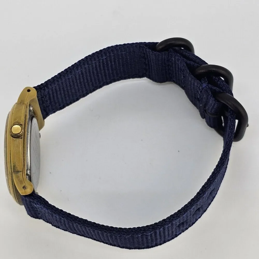 VTG Timex Easy Read Men Watch 34MM White Dial New Blue Canvas Bands New‎ Battery